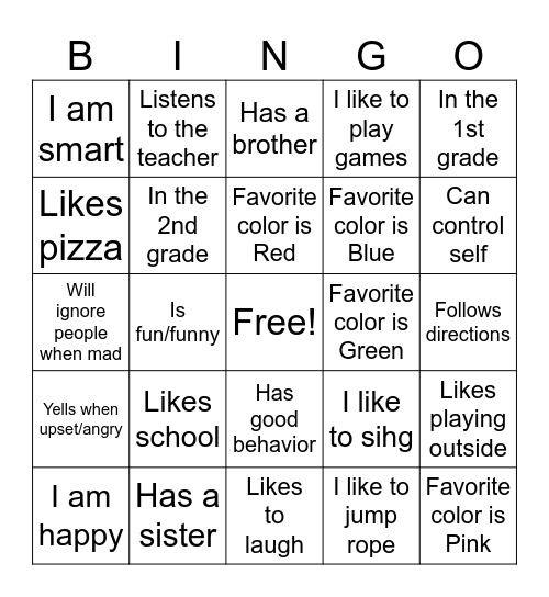 Getting to Know You Bingo Card