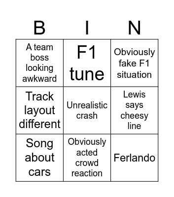 F1 Bingo Card