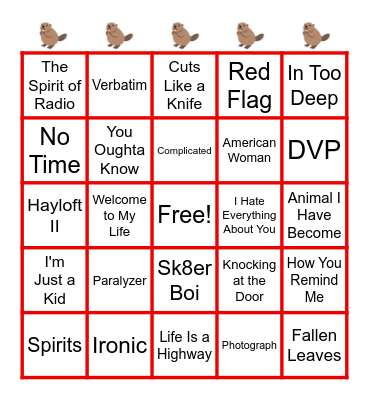 Canadian Rock Bingo Card