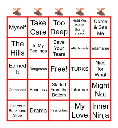Canadian Hip-Hop n R&B Bingo Card