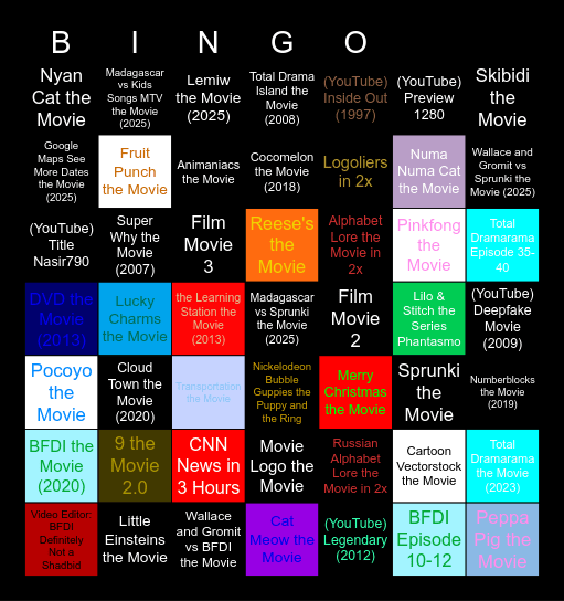 Super Genres Movies Anywhere (1-10000) Super Subscription Bingo Card
