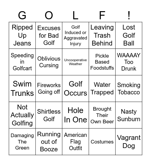 Golf Tournament Bingo Card