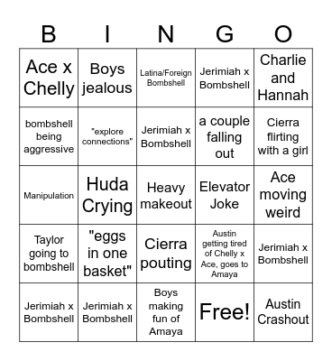 Love Island Season 7 Bingo Card