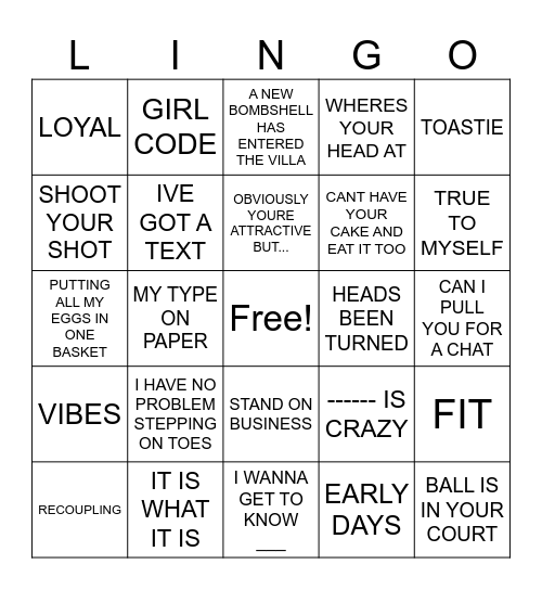LOVE ISLAND USA SEASON 7 Bingo Card