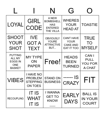 LOVE ISLAND USA SEASON 7 Bingo Card