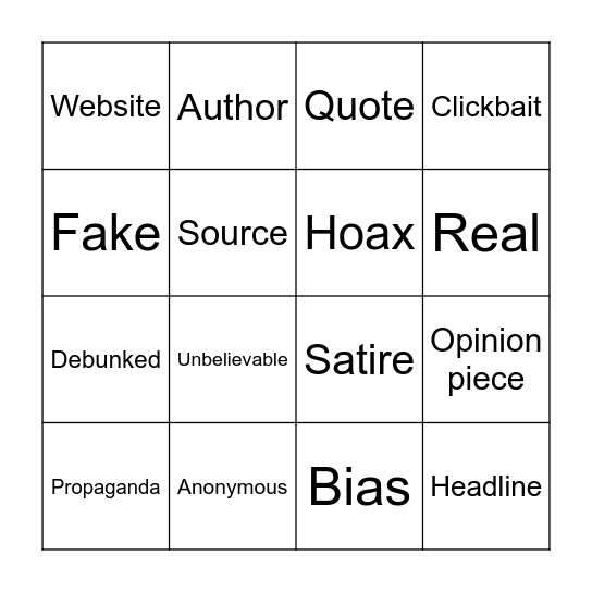 Fake News Bingo Card