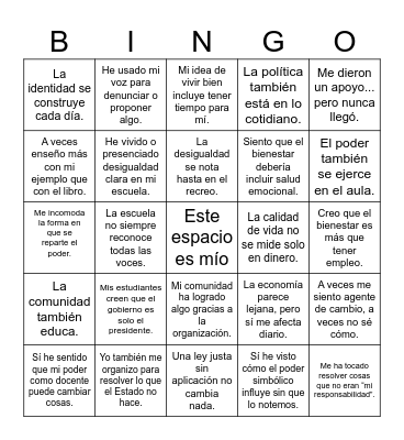Bienestar y cambio social Bingo Card