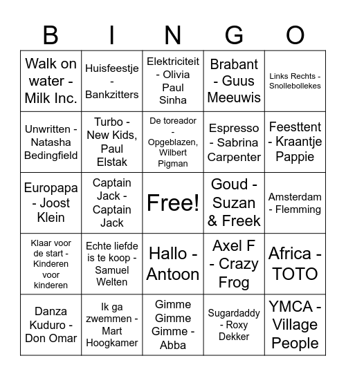 ZEILWEEK MUZIEK BINGO Card