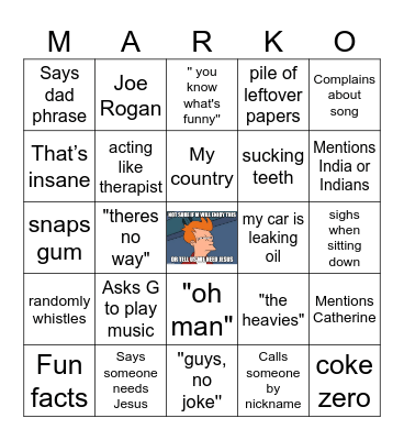 MARKO Bingo Card