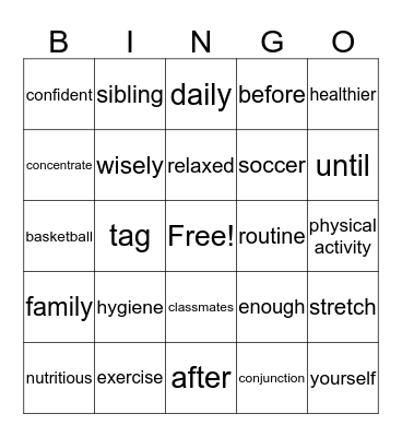 Healthy Living 3-4 Bingo Card