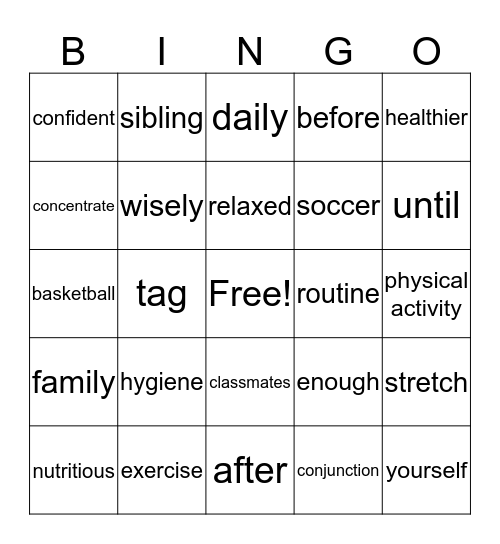 Healthy Living 3-4 Bingo Card