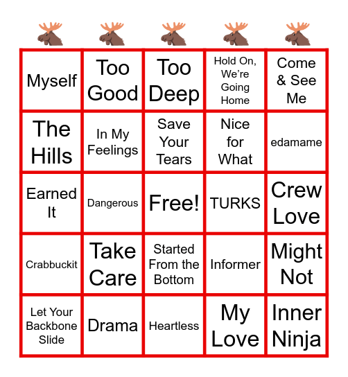 Canadian Hip-Hop & RNB Bingo Card