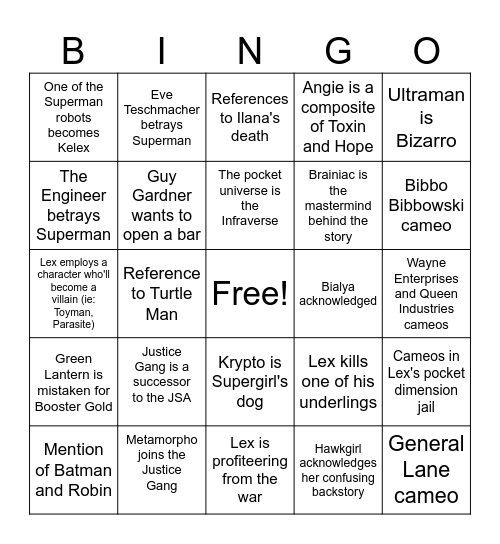 Superman (2025) Bingo Card