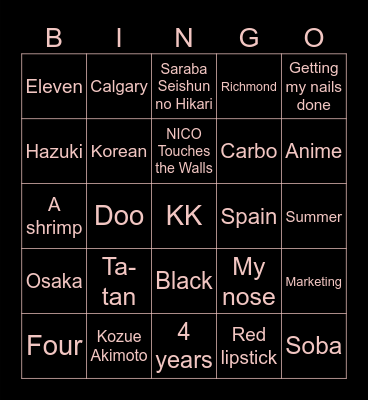 KK Bingo Card