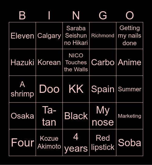 KK Bingo Card