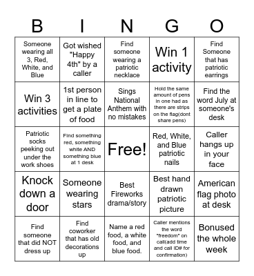 Star Spangled BINGO Card