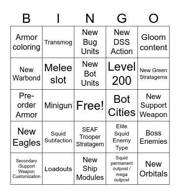 7/3 Livestream Bingo Card