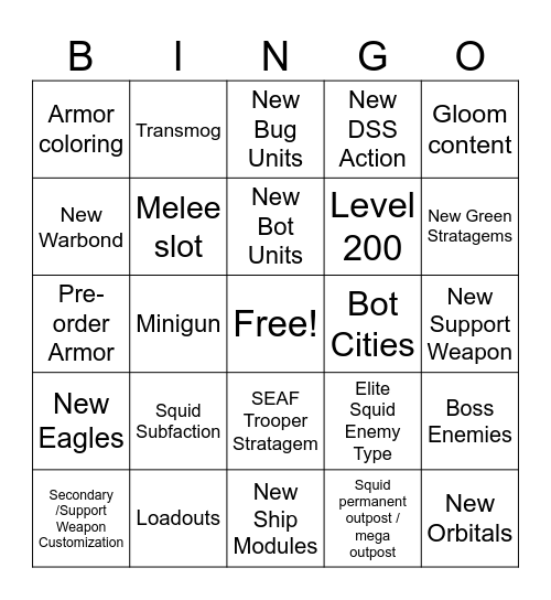 7/3 Livestream Bingo Card