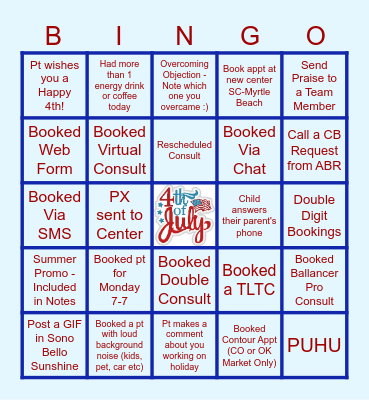 PAC 4th of July Bingo! Bingo Card