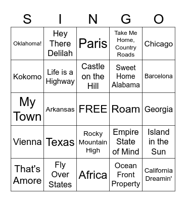 Around the World Bingo Card