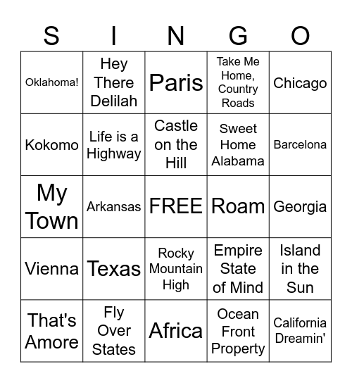 Around the World Bingo Card