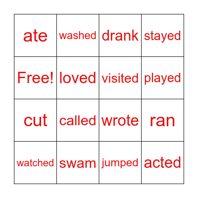 Simple Past Verbs Bingo Card