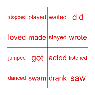 Simple Past Verbs Bingo Card