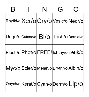 Medical Terminology BINGO Card