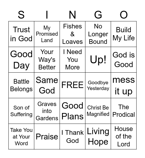 Worship Bingo Card