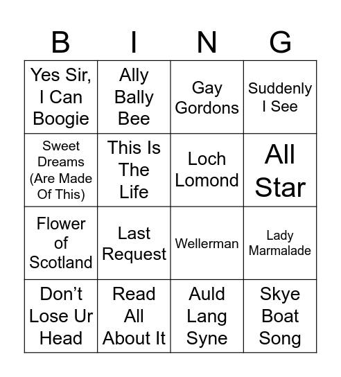 Final Day Scottish Music Bingo Card