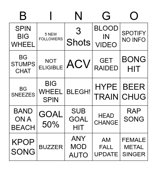 LBS WILD WEDNESDAY Bingo Card