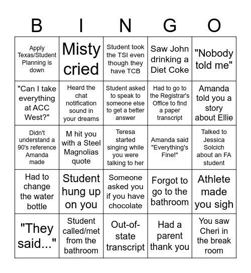 Bring it On Registration Bingo Card