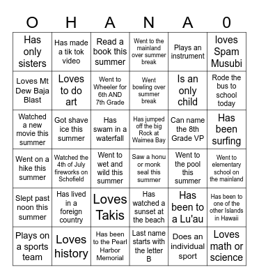 Back to School Bingo- 8th Grade Style Bingo Card