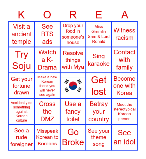 Reeces Pieces' Epic Korean Odyssey Bingo Card