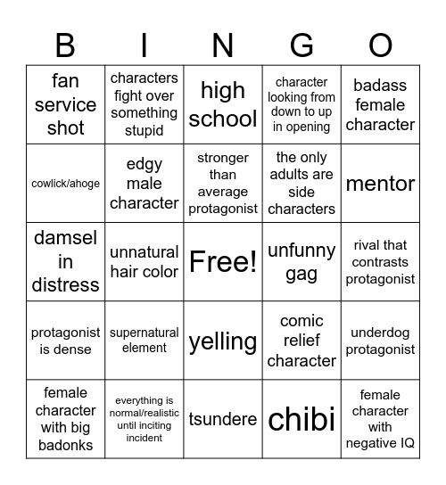 General Shonen Series Bingo Card