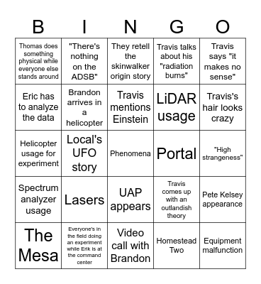 SKINWALKER RANCH BINGO Card