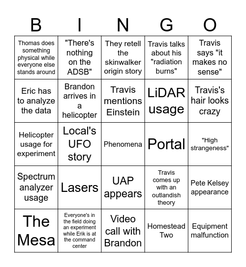SKINWALKER RANCH BINGO Card