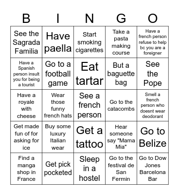 Emm's Trip To Europe Bingo Card