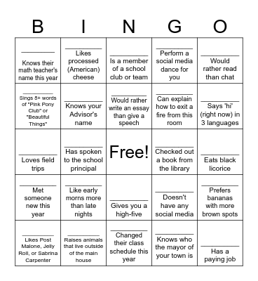 DON'T YUCK YUMS! Bingo Card
