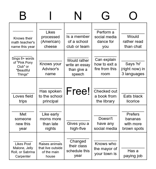 DON'T YUCK YUMS! Bingo Card
