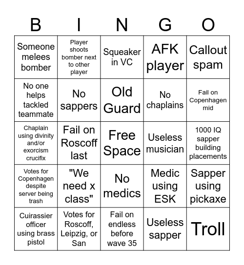 G&B Bingo Card