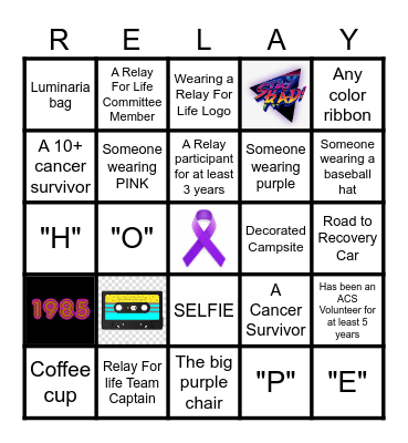 Relay For Life Photo Hunt Bingo Card