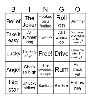 Samantha’s “Super” Playlist Bingo Card