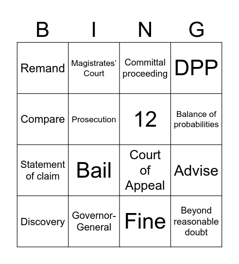 Legal Studies Bingo Card
