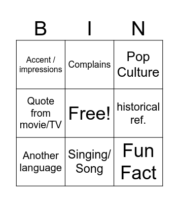 Untitled Bingo Card