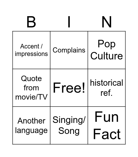 Untitled Bingo Card