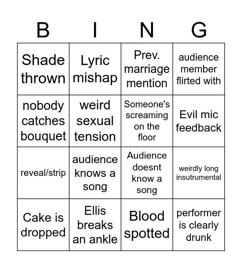 Evil wedding bingo Card