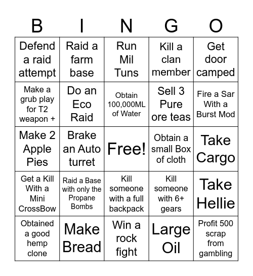 Rust Bingo V1 Bingo Card
