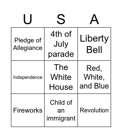 4th of July Bingo Card
