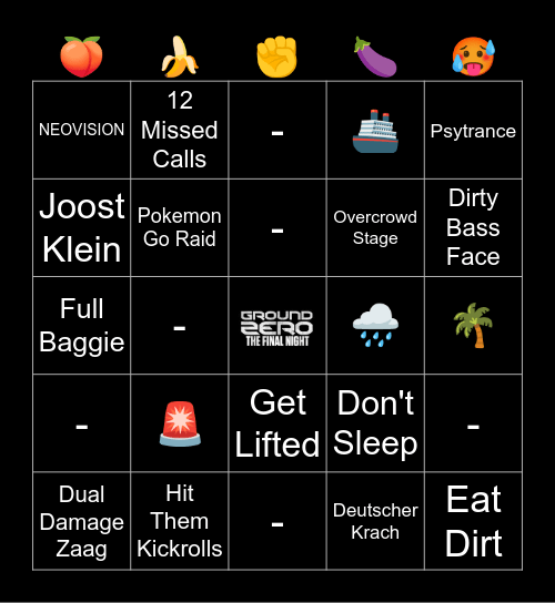 Ground Zero Bingo Card
